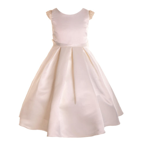 Petite Adele Little Girls Ivory Dull Satin Beaded Flower Girl Dress 2T-6 - SophiasStyle.com